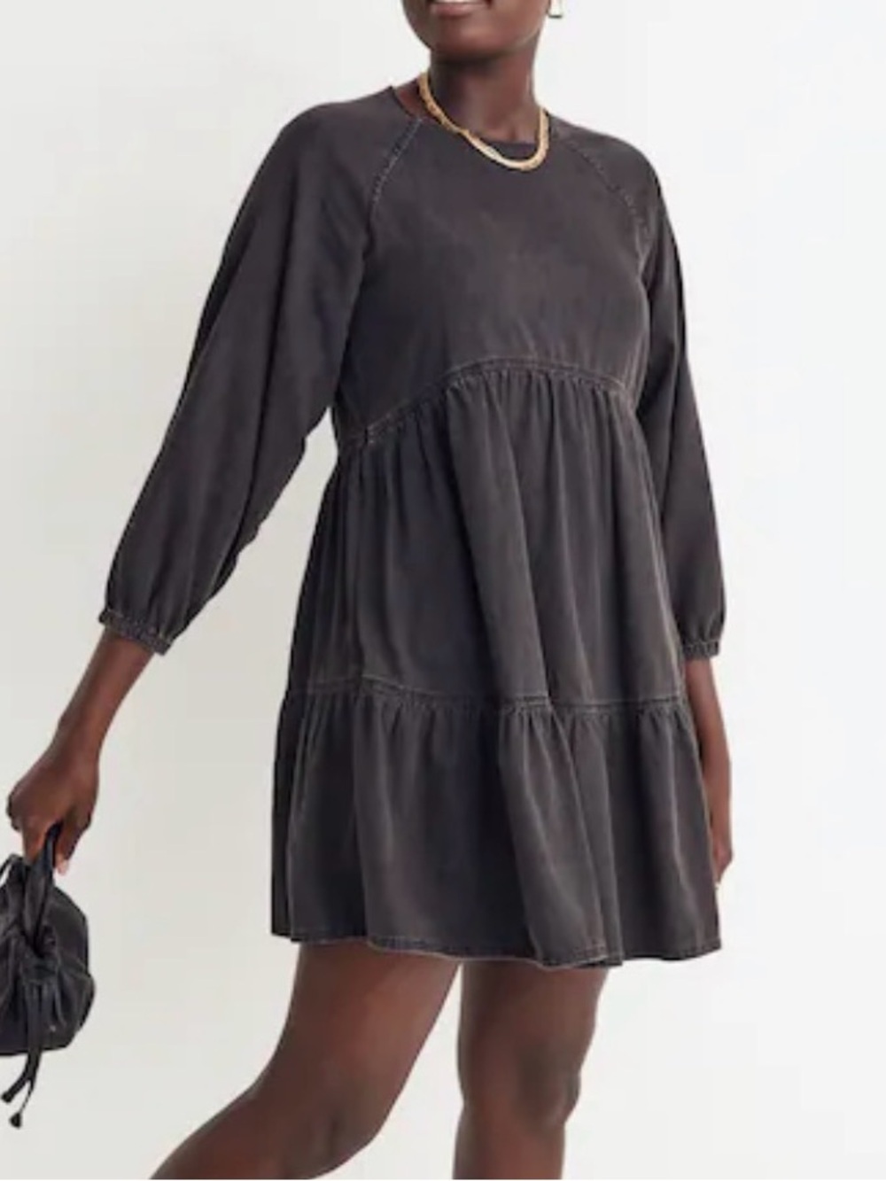 Madewell Denim Raglan-Sleeve Mini Dress Lunar Wash Black Small $149